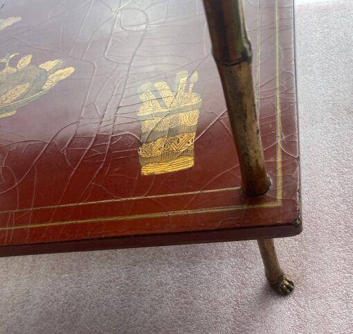 1950/70′ Table Maison Baguès Bamboo Decor in Gilt Bronze With Chinese Lacquer Trays 60 X 40 X H 55 cm - Image 15