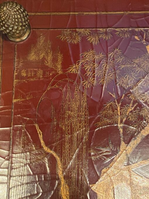 1950/70′ Table Maison Baguès Bamboo Decor in Gilt Bronze With Chinese Lacquer Trays 60 X 40 X H 55 cm - Image 7