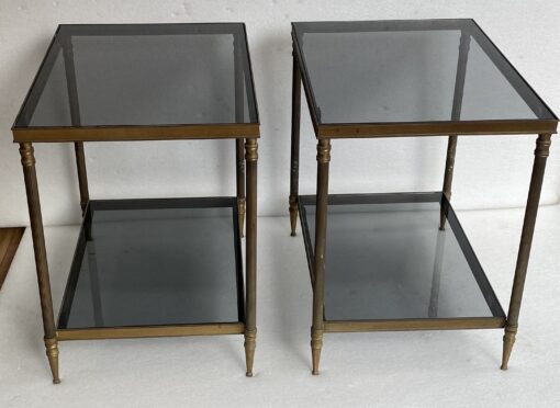 1950/70′ Paire De Bouts De Canapés En Laiton à 2 Niveaux Maison Jansen Plateaux Verre Fumé 56 X 40 X H 54 cm – Image 16