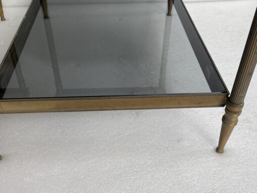 1950/70′ Paire De Bouts De Canapés En Laiton à 2 Niveaux Maison Jansen Plateaux Verre Fumé 56 X 40 X H 54 cm – Image 11