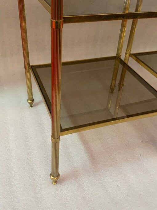 1950/70′ Pair Of End Tables In Brass At 3 Levels Maison Bagués Smoked Glass Trays 33 X 33 X H 66 cm - Image 4