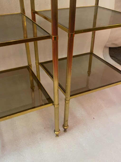 1950/70′ Pair Of End Tables In Brass At 3 Levels Maison Bagués Smoked Glass Trays 33 X 33 X H 66 cm - Image 3