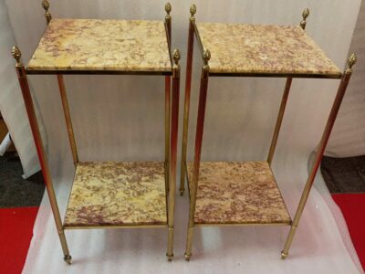 1950/70′ Pair Of End Tables In Brass At 2 Levels Maison Bagués Trays Brèche Escalette 33 X 33 XH 66 cm