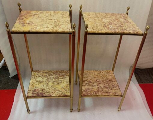 1950/70′ Pair Of End Tables In Brass At 2 Levels Maison Bagués Trays Brèche Escalette 33 X 33 XH 66 cm