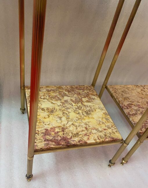 1950/70′ Pair Of End Tables In Brass At 2 Levels Maison Bagués Trays Brèche Escalette 33 X 33 XH 66 cm - Image 9