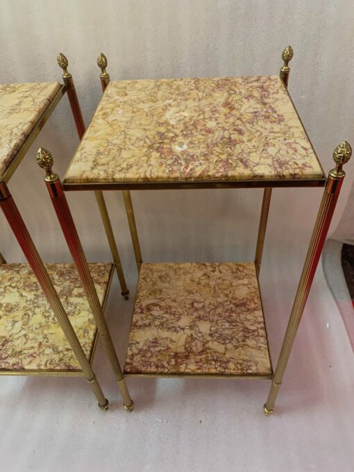 1950/70′ Pair Of End Tables In Brass At 2 Levels Maison Bagués Trays Brèche Escalette 33 X 33 XH 66 cm - Image 7
