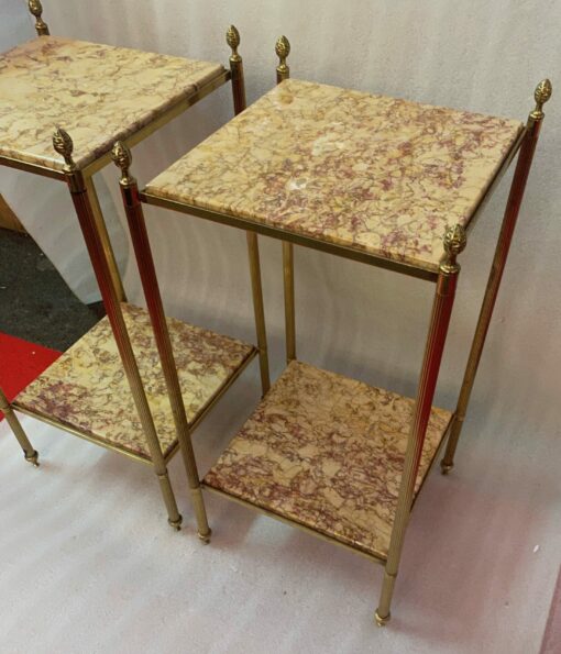 1950/70′ Pair Of End Tables In Brass At 2 Levels Maison Bagués Trays Brèche Escalette 33 X 33 XH 66 cm - Image 6