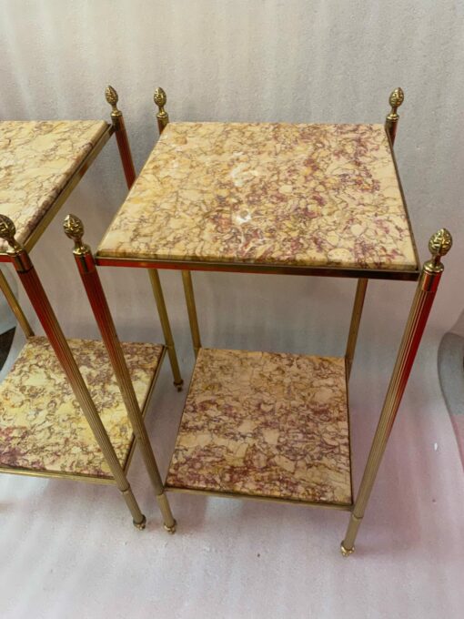 1950/70′ Pair Of End Tables In Brass At 2 Levels Maison Bagués Trays Brèche Escalette 33 X 33 XH 66 cm - Image 4