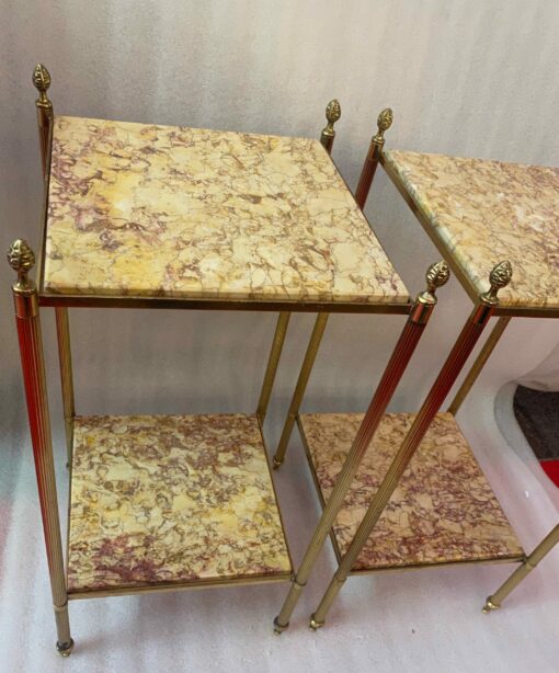 1950/70′ Pair Of End Tables In Brass At 2 Levels Maison Bagués Trays Brèche Escalette 33 X 33 XH 66 cm - Image 3