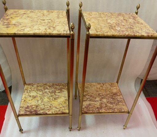 1950/70′ Pair Of End Tables In Brass At 2 Levels Maison Bagués Trays Brèche Escalette 33 X 33 XH 66 cm - Image 2