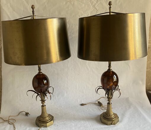 1950/70 Pair of Bronze Lamps and Egg Amber Way Signed Charles - Image 14