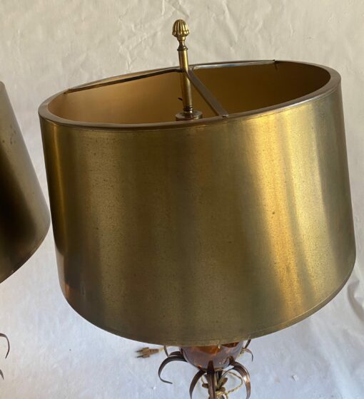 1950/70 Pair of Bronze Lamps and Egg Amber Way Signed Charles - Image 9