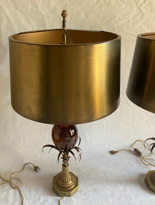 1950/70 Pair of Bronze Lamps and Egg Amber Way Signed Charles - Image 8