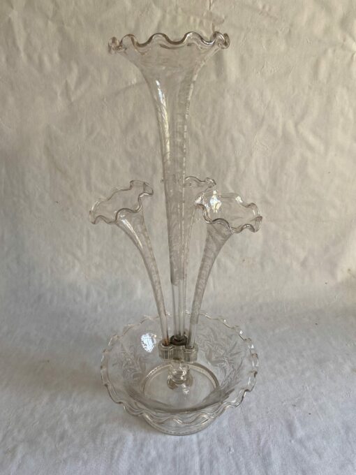 1900' Engraved Crystal Bowl with 3 Deported Ax Cones H 62 cm