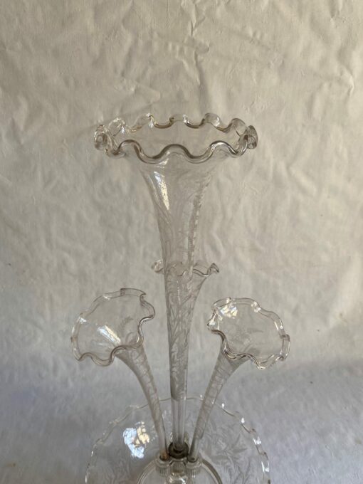 1900' Engraved Crystal Bowl with 3 Deported Ax Cones H 62 cm - Image 9