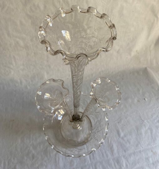 1900' Engraved Crystal Bowl with 3 Deported Ax Cones H 62 cm - Image 8