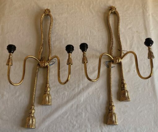1970/80′ Pair Of Gilt Bronze Sconces Signed Valenti Decor Passementerie - Image 16