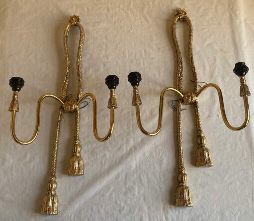 1970/80′ Pair Of Gilt Bronze Sconces Signed Valenti Decor Passementerie - Image 15