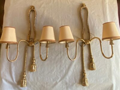 1970/80′ Paire D'Appliques En Bronze Doré Signées Valenti Decor Passementerie