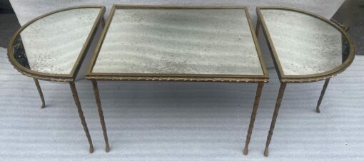 1970′ Table Tripartite Maison Charles Décor Palmier en Bronze Doré avec Plateaux Miroir  125 X 52 X H 42 cm – Image 17