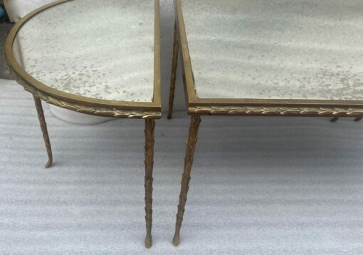 1970′ Table Tripartite Maison Charles Décor Palmier en Bronze Doré avec Plateaux Miroir  125 X 52 X H 42 cm – Image 14