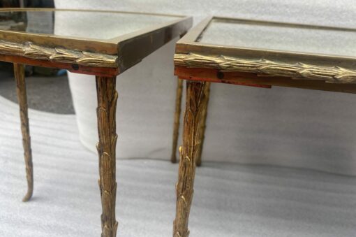 1970′ Table Tripartite Maison Charles Décor Palmier en Bronze Doré avec Plateaux Miroir  125 X 52 X H 42 cm – Image 9