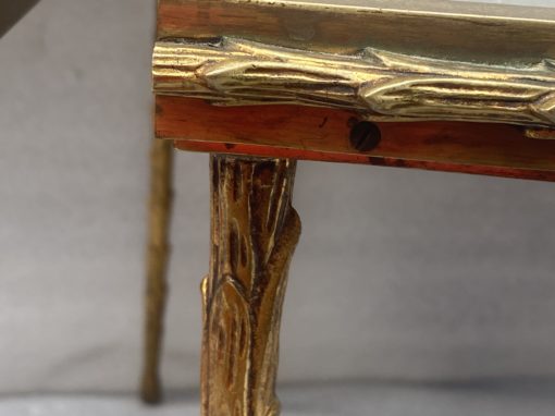 1970′ Table Tripartite Maison Charles Décor Palmier en Bronze Doré avec Plateaux Miroir  125 X 52 X H 42 cm – Image 8