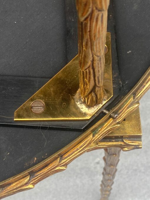1970′ Table Tripartite Maison Charles Décor Palmier en Bronze Doré avec Plateaux Miroir  125 X 52 X H 42 cm – Image 7