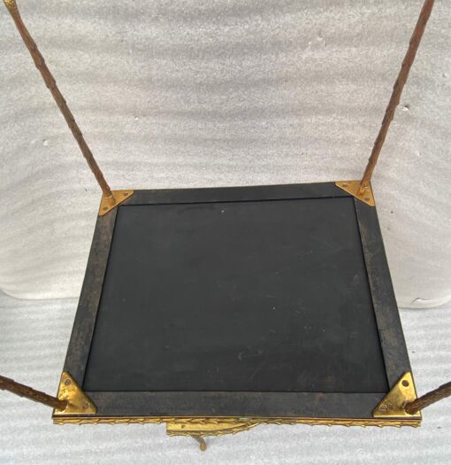 1970′ Table Tripartite Maison Charles Décor Palmier en Bronze Doré avec Plateaux Miroir  125 X 52 X H 42 cm – Image 4