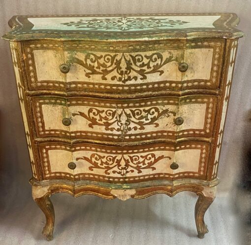 1970′ Crossbow Commode 3 Drawers Golden Wood Italian Renaissance Style 78 X 32 X H 78 cm