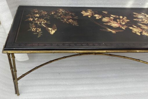 1970′ Table Basse Double Piétement Bronze Modèle Bambou Maison Baguès Laque De Chine 112 x 54 x H 38 cm – Image 5