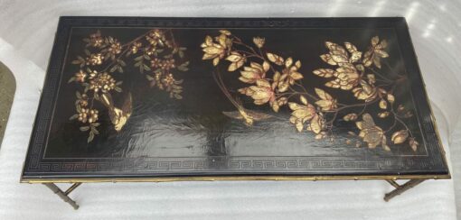 1970′ Table Basse Double Piétement Bronze Modèle Bambou Maison Baguès Laque De Chine 112 x 54 x H 38 cm – Image 6