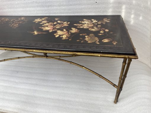 1970′ Table Basse Double Piétement Bronze Modèle Bambou Maison Baguès Laque De Chine 112 x 54 x H 38 cm – Image 7