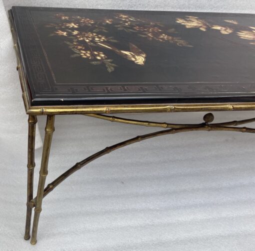 1970′ Table Basse Double Piétement Bronze Modèle Bambou Maison Baguès Laque De Chine 112 x 54 x H 38 cm – Image 8