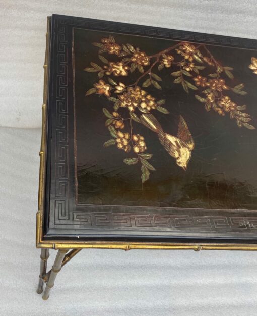 1970′ Table Basse Double Piétement Bronze Modèle Bambou Maison Baguès Laque De Chine 112 x 54 x H 38 cm – Image 9