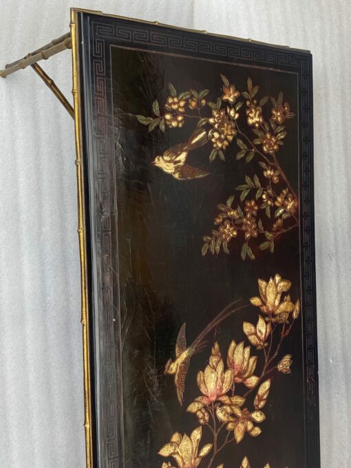 1970′ Table Basse Double Piétement Bronze Modèle Bambou Maison Baguès Laque De Chine 112 x 54 x H 38 cm – Image 10
