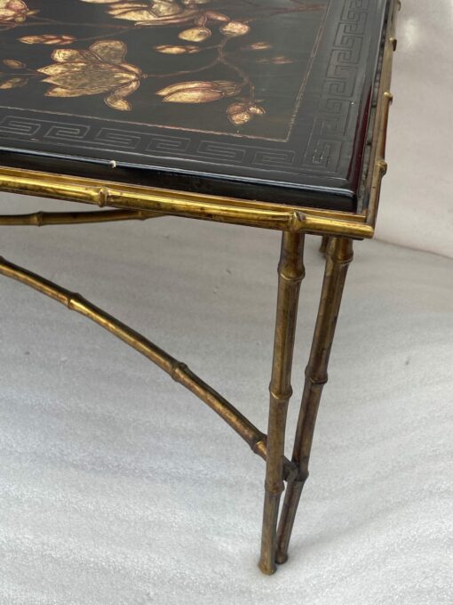 1970′ Table Basse Double Piétement Bronze Modèle Bambou Maison Baguès Laque De Chine 112 x 54 x H 38 cm – Image 12