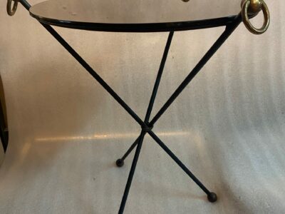 1940/50 ′ Wrought Iron Pedestal Table Brass Ornaments Jacques Adnet Style Diameter 50 cm