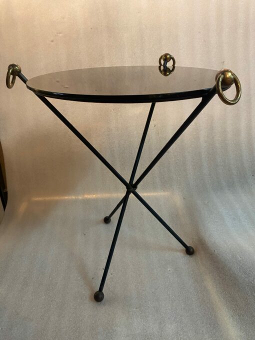 1940/50′ Pair Or Similar Wrought Iron And Brass Pedestal Tables Jacques Adnet Style Diameter 50 cm - Image 15