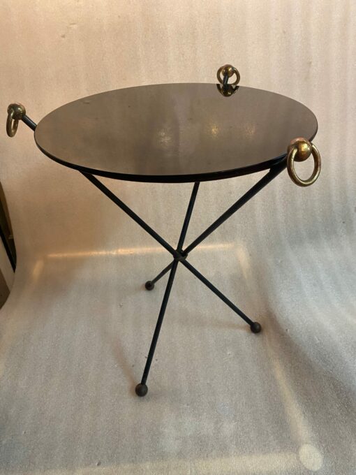 1940/50′ Pair Or Similar Wrought Iron And Brass Pedestal Tables Jacques Adnet Style Diameter 50 cm - Image 14