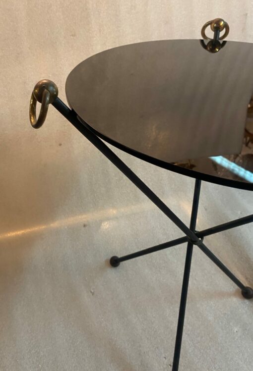1940/50′ Pair Or Similar Wrought Iron And Brass Pedestal Tables Jacques Adnet Style Diameter 50 cm - Image 13