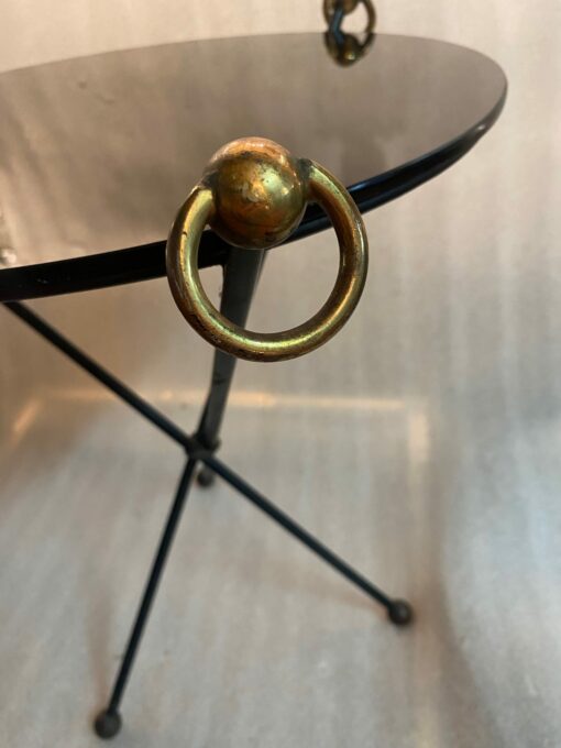 1940/50′ Pair Or Similar Wrought Iron And Brass Pedestal Tables Jacques Adnet Style Diameter 50 cm - Image 11