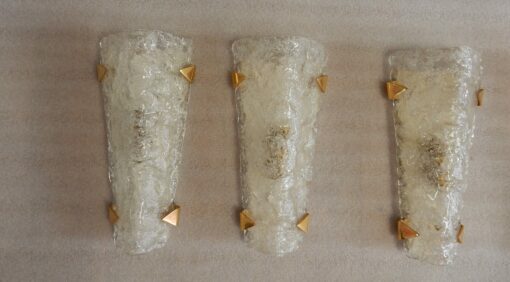1950/70 ′ Series of 6 DLG Murano Granite Glass Sconces With Golden Brass Claws Attributed To Maison Arlus - Image 11
