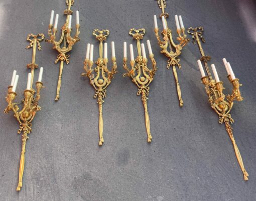 1890/1900' 3 Paires d' Appliques Style Louis 16 Bronze Doré D' Aprés Gouthiere – Image 34