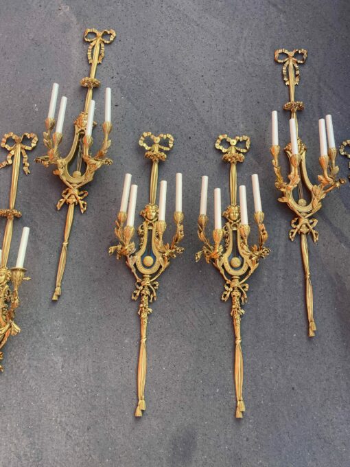 1890/1900' 3 Paires d' Appliques Style Louis 16 Bronze Doré D' Aprés Gouthiere – Image 33