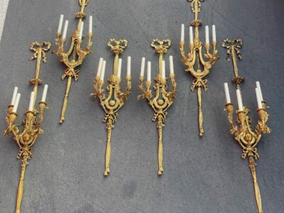 1890/1900′ 3 Pairs Of Louis XVI Style Gilt- Bronze Four-Lights After Gouthiere