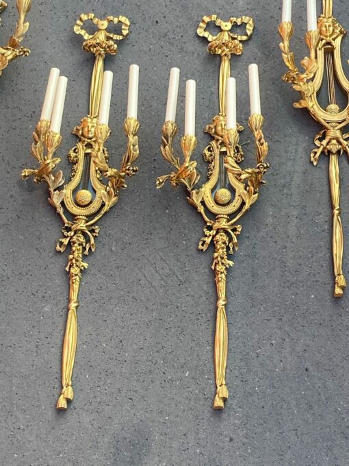 1890/1900' 3 Paires d' Appliques Style Louis 16 Bronze Doré D' Aprés Gouthiere – Image 31