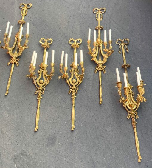 1890/1900' 3 Paires d' Appliques Style Louis 16 Bronze Doré D' Aprés Gouthiere – Image 30
