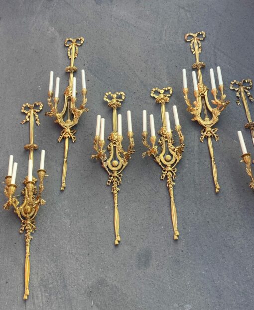 1890/1900' 3 Paires d' Appliques Style Louis 16 Bronze Doré D' Aprés Gouthiere – Image 29