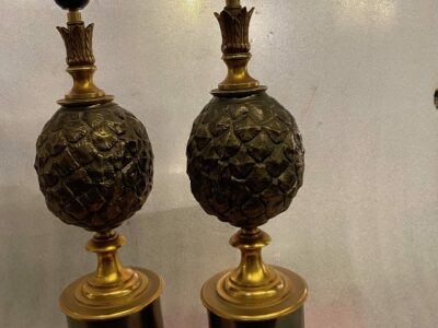 1950/70 Pair Of Bronze Pineapple Lamps Maison Charles Unsigned